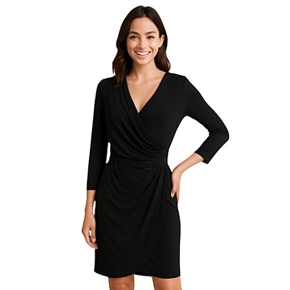 Jennifer Lopez Dresses & Skirts - JLO Black Belted Wrap Dress Large (L)